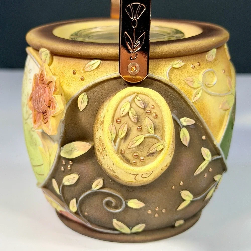 2003 Enesco Blooming Wild Karen Hahn Floral Watering Can Candle Holder Cottage